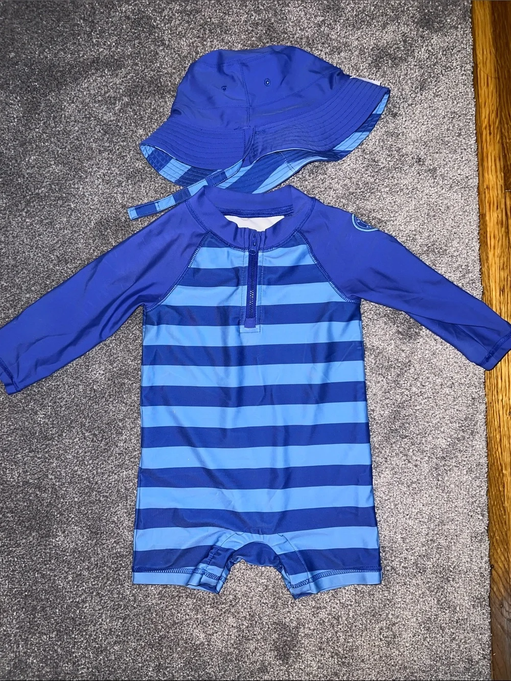 GAP Blue Striped Baby Rash Guard Swim Set